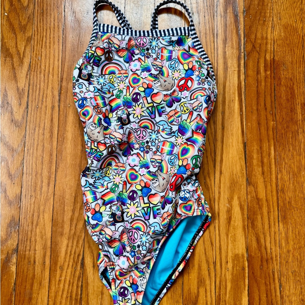 Dolfin Kids One Piece with Rainbow and Peace Pattern